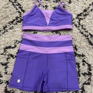 Sylvia P dance wear purple set top sports bra bike shorts purple